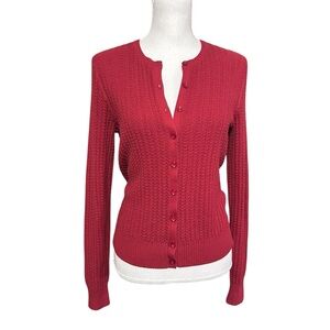 VTG Jones Country Textured Knit Cardigan Sweater Womens Small Red Cotton Preppy